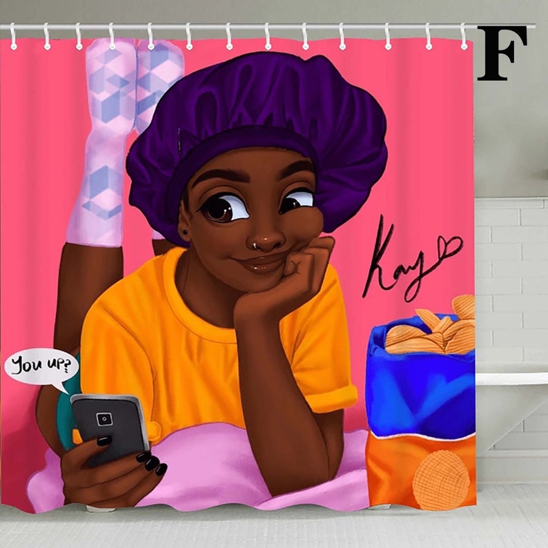 African Girl Shower Curtain Set Black African Woman Girl Etsy