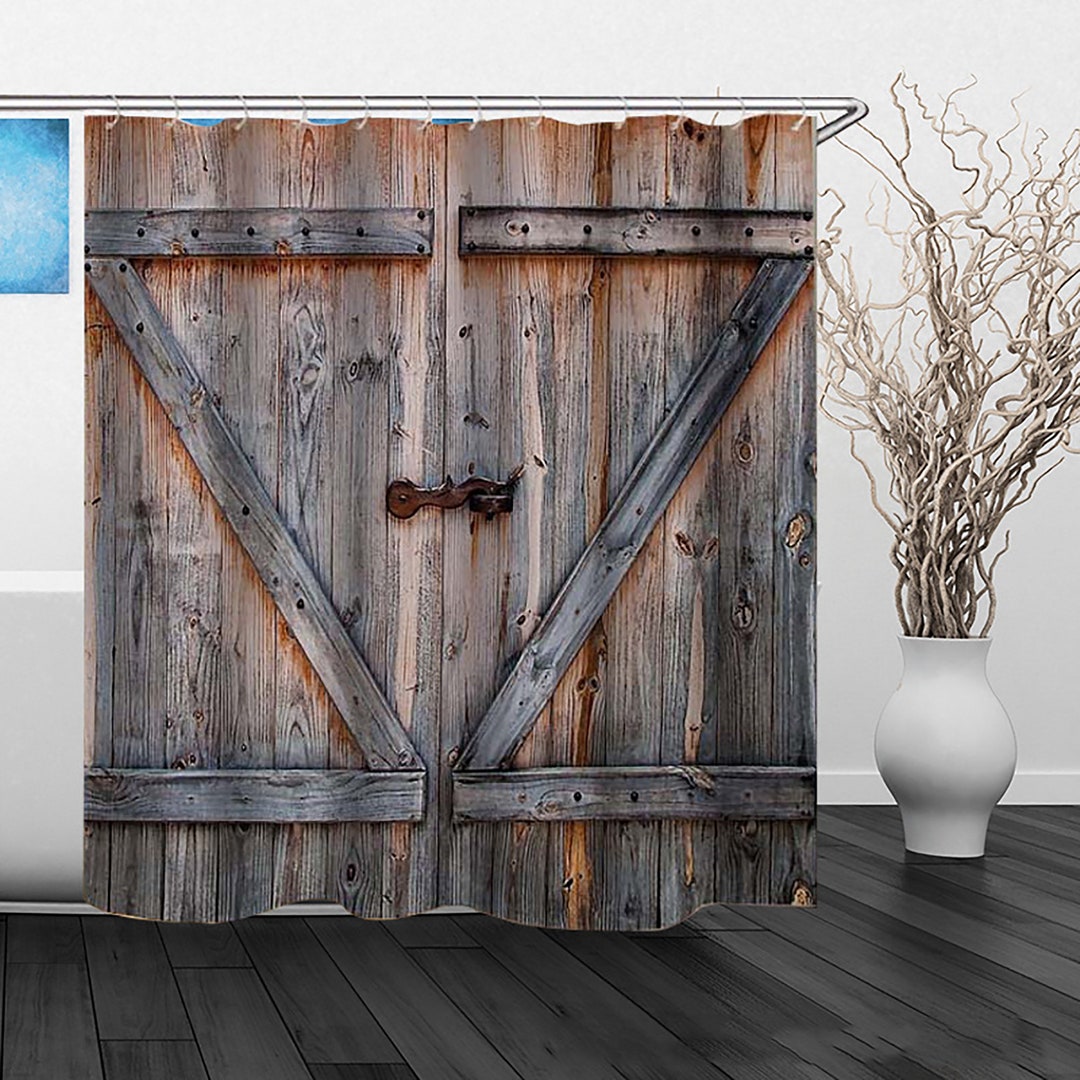 Rustic Shower Curtain Barn Door Wooden Barn Wood Farmhouse Etsy