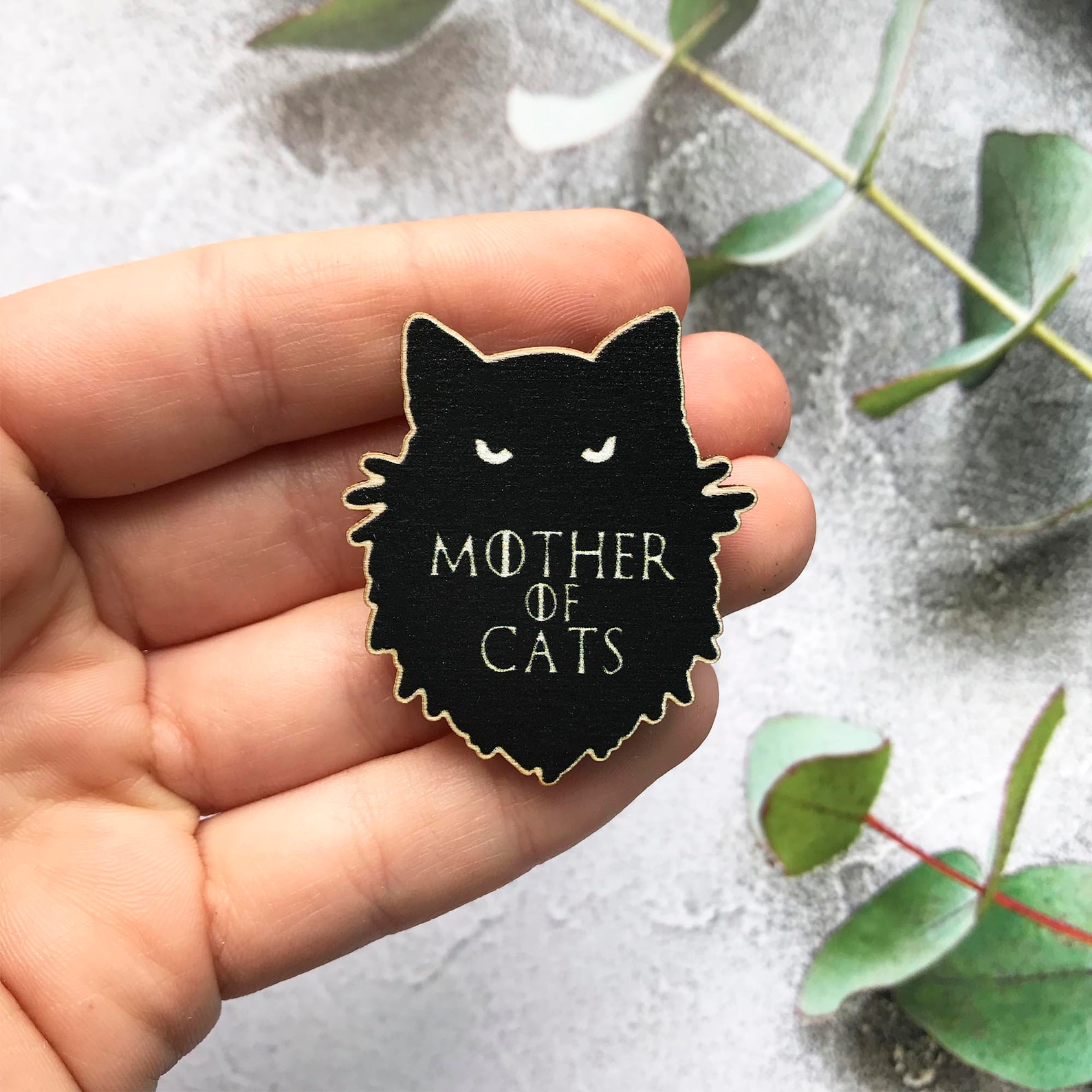 Mother of Cats Wooden Brooch