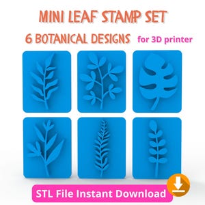 Mini Leaf Stamp Set STL – 3D Printable Botanical Stamps for Polymer Clay and Ceramics, Texture Tools