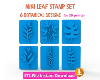 Mini Leaf Stamp Set STL – 3D Printable Botanical Stamps for Polymer Clay and Ceramics, Texture Tools