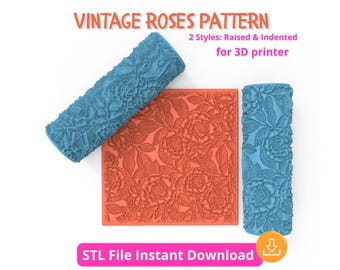 Rodillo de textura de rosas vintage STL - Estampado floral en relieve profundo para arcilla polimérica y cerámica - Herramienta imprimible en 3D