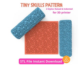 Archivo STL de rodillo de textura de calaveras diminutas - Patrón de Halloween para arcilla polimérica y cerámica / Rodillo imprimible en 3D