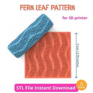 May include: A blue 3D printed roller with a fern leaf pattern, designed for use with a 3D printer. The roller is 7 cm / 2.75 inches long. STL File Instant Download.