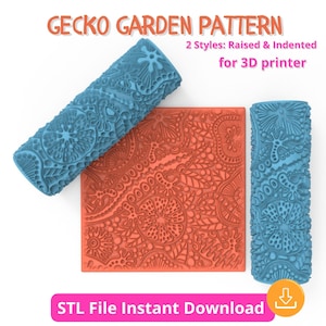 Gecko Garden Pattern – 3D STL File for Polymer Clay & Ceramics | Texture Roller for 3D Printing