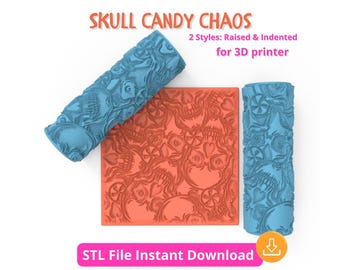 Archivo STL de rodillo de textura con diseño de calavera y piruleta de Halloween / Rodillo imprimible en 3D para arcilla polimérica y cerámica