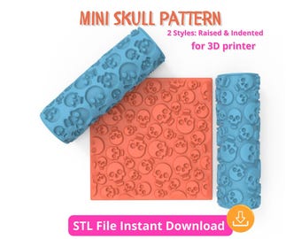 Archivo STL de mini rodillo de textura de calavera: rodillo con patrón de Halloween para arcilla polimérica y cerámica / Diseño de rodillo impreso en 3D