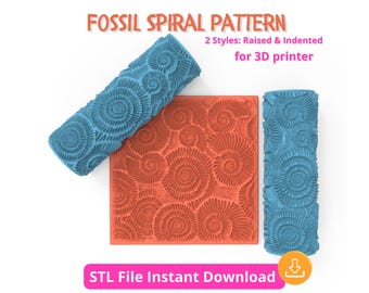 Rodillo de textura espiral fósil STL: rodillo de impresión profunda para arcilla polimérica y cerámica, archivo imprimible en 3D para impresoras de resina