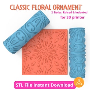 装飾用花柄テクスチャーローラー STL – ポリマークレイとセラミックス用深型パターンローラー