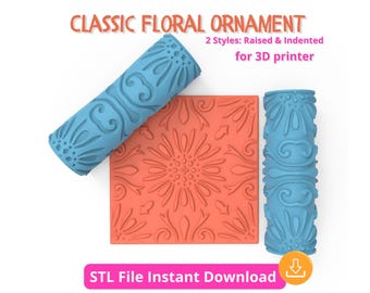 Rodillo de textura floral ornamental STL: Rodillo de patrones profundos para arcilla polimérica y cerámica
