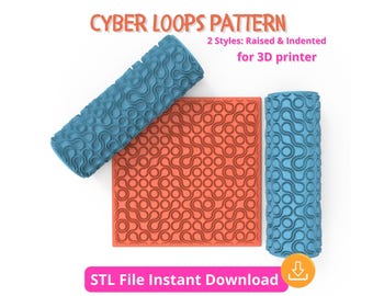 Wzór Cyber Loops – plik 3D STL do modeliny polimerowej i rękodzieła | Wałek teksturujący do druku 3D