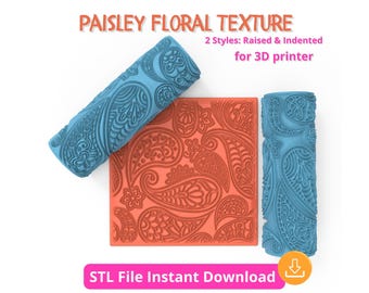 Rodillo de textura floral Paisley STL: Rodillo imprimible en 3D con impresión profunda para arcilla polimérica y cerámica