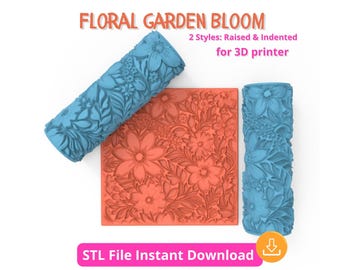 Rodillo de textura floral STL - Rodillo 3D de impresión profunda para arcilla polimérica, cerámica y alfarería