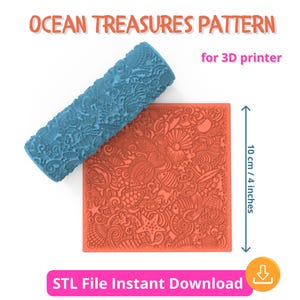 Ocean Treasures Pattern – 3D STL File for Polymer Clay & Crafts | Texture Roller for 3D Printing