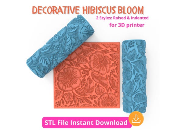 Hibiscus Flower Texture Roller STL – Decorative Floral 3D Roller for Polymer Clay and Ceramic