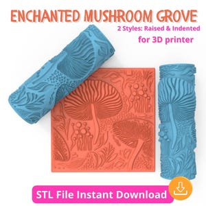 Forest Mushrooms Texture Roller STL File - Deep Relief Roller for Polymer Clay and Pottery | 3D Printable Pattern for Resin Printers