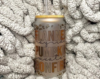 Retro Fall Vibes Beer Can Glass / Flannels Pumpkin Bonfires Coffee Cup / Autumn Pumpkin Tumbler / Custom Iced Coffee Cup / Gift for Her /