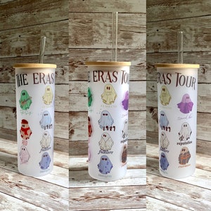 Eras Tour Glass Tumbler / Modern Coffee Glass / Iced Coffee Lover / Swiftie Tumbler / Gift for her / Lid and Straw /Best Friend Gift