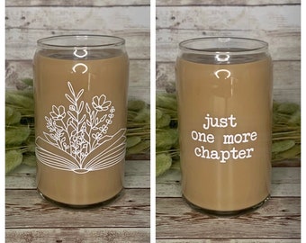 Book Lover Beer Can Glass / Floral Open Book Glass Can / Just One More Chapter / Iced Coffee Glass / Wildflower Cold Cup / Gift for Her