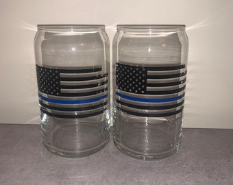 Thin blue line Beer Can Glass