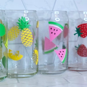 Summer Fruit Beer Can Glass / Strawberry Watermelon or Orange or Pineapple / Iced Coffee Cup for Spring / Fun Citrus Inspired Soda Can Cup