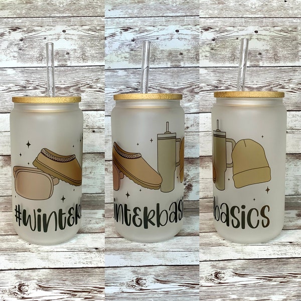 Winter Frosted Beer Can Glass / Custom Holiday Tumbler / Stocking Stuffer Gift for Her / Stanley Inspired Belt Bag Beanie Boot / Boojee Cup
