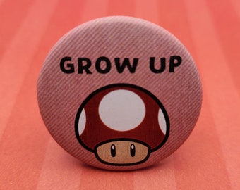 Crecer 1.5 " Pinback Button Insignia o Magneto, Super Mario Champiñón