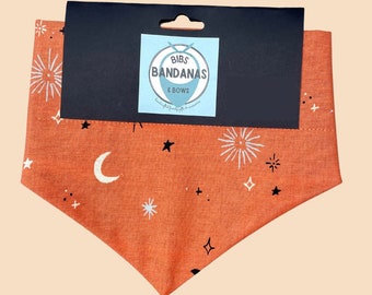 Orange Moon and Stars Slip-on the collar dog bandana, cat bandana, trick or treat