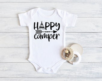 Happy Camper Onesie, Infant Jumper, One-Piece, Snap, Baby Bodysuit, Camping, RV