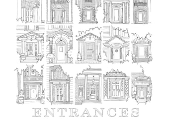 ENTRANCES -> DIGITAL download, pdf/jpeg, illustration of architectural home front doors, residential