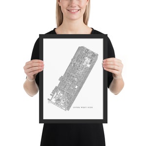 HAND DRAWN Upper West Side UWS Neighborhood Map, New York, Affiche encadrée
