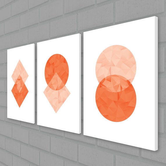 Orange Geometric Wall Artworks Set of Three Printable Digital Etsy