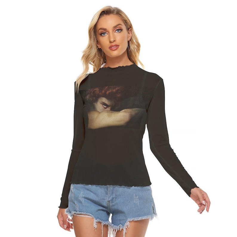 Fallen Angel Sheer Mesh Top – Dark Art History Shirt, Gothic Museum Aesthetic image 4