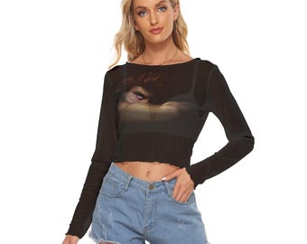 Fallen Angel Crop Top | Alexandre Cabanel Print | Long Sleeve Mesh Top | Dark Academia Medievalcore