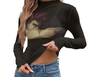 Fallen Angel Sheer Mesh Top – Dark Art History Shirt, Gothic Museum Aesthetic