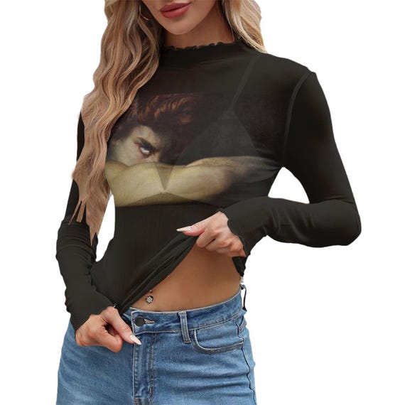 Fallen Angel Sheer Mesh Top – Dark Art History Shirt, Gothic Museum Aesthetic