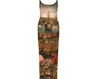 Garden of Earthly Delights Maxi Dress- Sheer Mesh Backless Renaissance Summer Dress