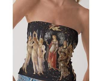 Botticelli Primavera Strapless Tube Top, Renaissance Art Print, Whimsigoth Fairycore Spring Goddess Double-Layer Top