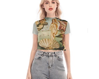 Botticelli Venus Mesh Crop Top – Sheer Art History Shirt, Museum Aesthetic Top Short Sleeve