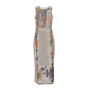 Illuminated Manuscript Maxi Dress, Dante Inferno Print, Medieval Renaissance Gown, Dark Academia Dress Whimsigoth