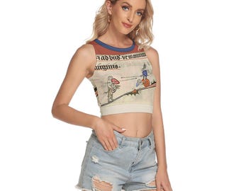 Medieval Knight Rabbits Print Crop Top • Illuminated Manuscript Festival Tank