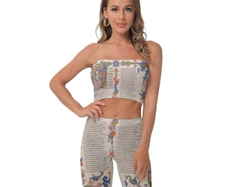 Dante's Inferno Tube Top Biker Shorts Set: Illuminated Manuscript Print Rave Outfit