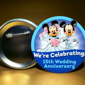 Wedding Anniversary feat MICKEY & MINNIE - 3" Pin Back Celebration Button