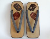2487 Japanese Geta wooden sandals with carved MahJong Tiles