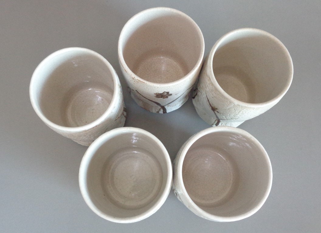 4047 Yunomi Tea Cups Set 5vtg.japanese Shino Artistic Etsy