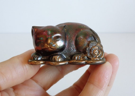 Buy 4854 Sleeping Cat Vtg.japanese Brass-copper Okimono Ornament