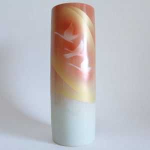 Kutani Flower vase with Flying Cranes pattern, Japanese Handcrafted Kutani-yaki Artistic Marked-Signed porcelain #4379