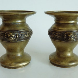 Antique Brass Vases pair Japanese Buddhist altar Brass Vases pair #V27