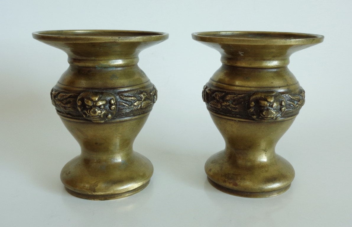 V27 Antique Brass Vases pair Japanese Buddhist altar Brass Etsy