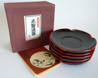 Chataku coasters set 5,Japanese High-quality Yamanaka Artistic Lacquerware Urushi Lacquer wooden saucers for Tea ceremony #Genuine Box #3682